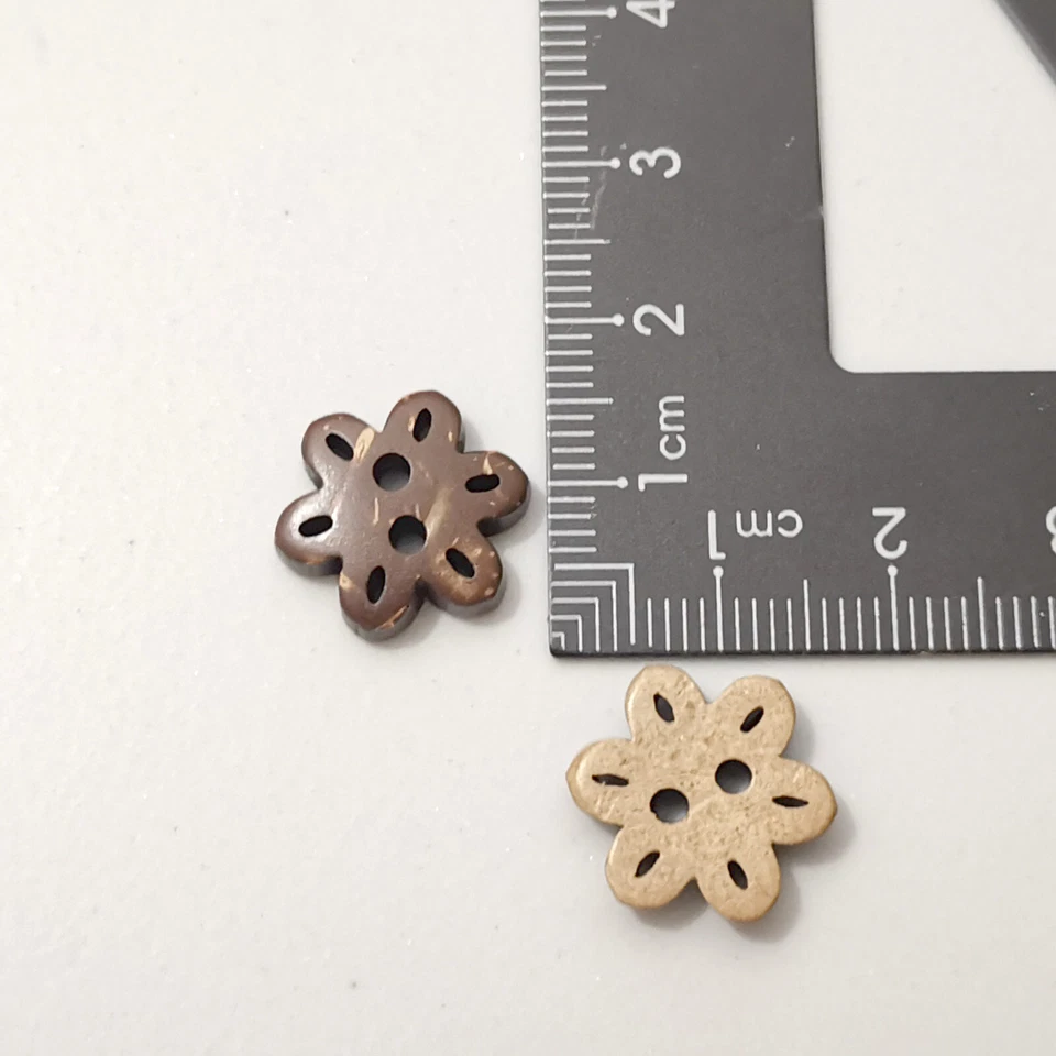 Hollowed out flower Natural coconut shell buttons 15mm 2 hole 1.8 mm DIY charm - Image 2 of 3