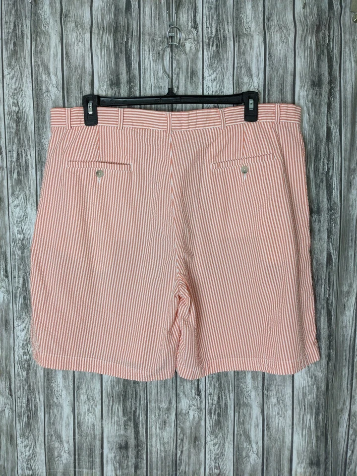 Pantalones Cortos John Blair Para Hombres Estilo Seersucker Melocotón y Blanco Talla 40 RN#81700 Foto 2 de 4
