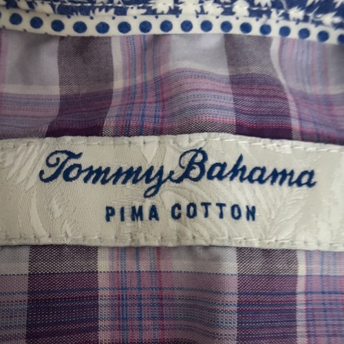 Camicia uomo Tommy Bahama taglia XL viola a quadri pima cotone manica lunga - Foto 3 di 13