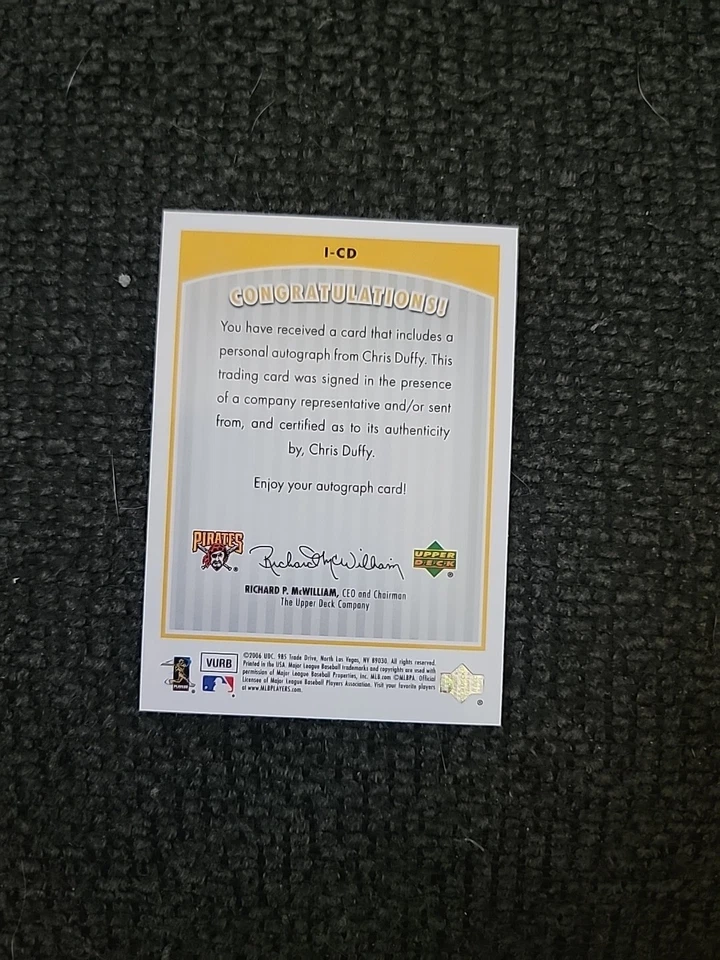 2006 Upper Deck Baseball Chris Duffy Inkredible Autograph SC8828 - Image 2 of 2