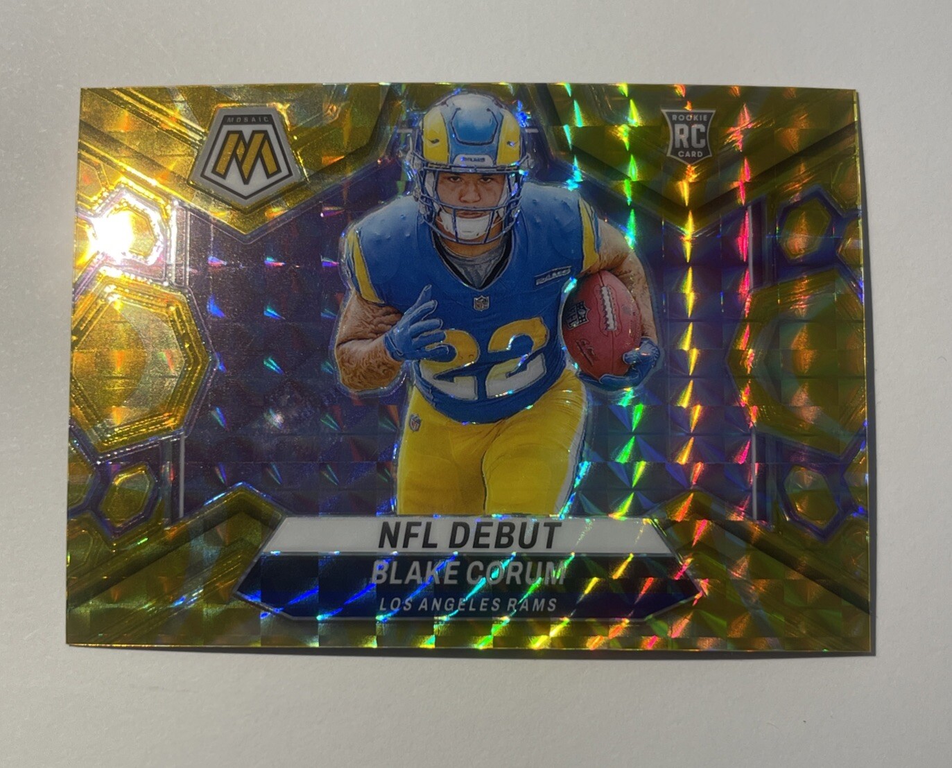 2024 Panini Mosaic #278 Blake Corum NFL Debut Yellow Reactive Mosaic Prizm Rams