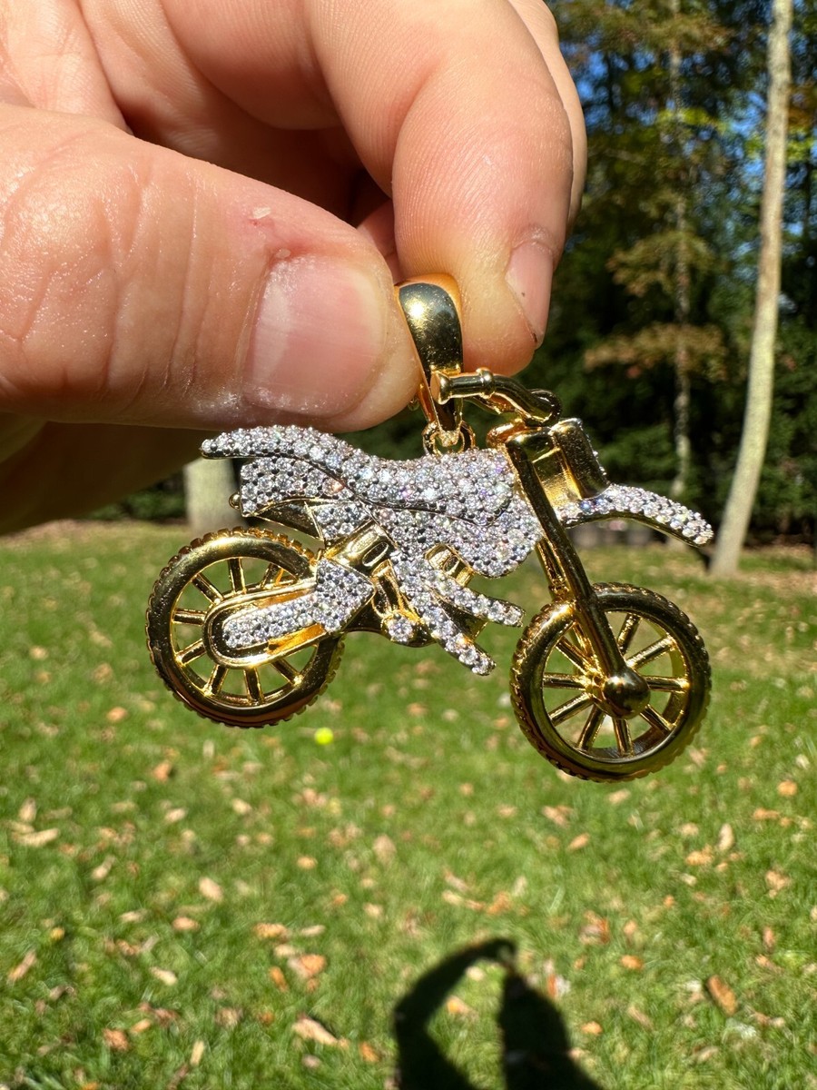 DIRT　ネックレス MOISSANITE Motorcycle Dirt Bike Pendant Real 925 Silver