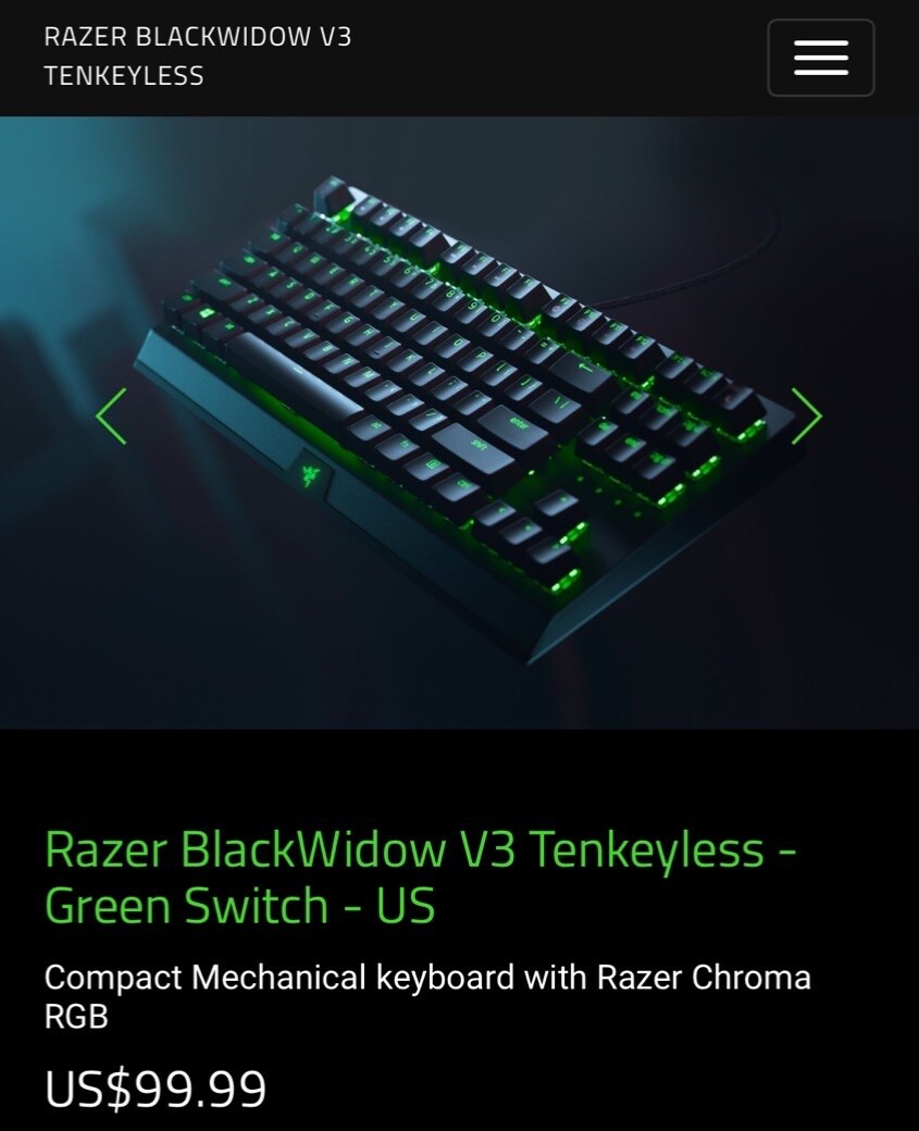 Razer BlackWidow V3 Tenkeyless Mechanical Gaming Keyboard - US