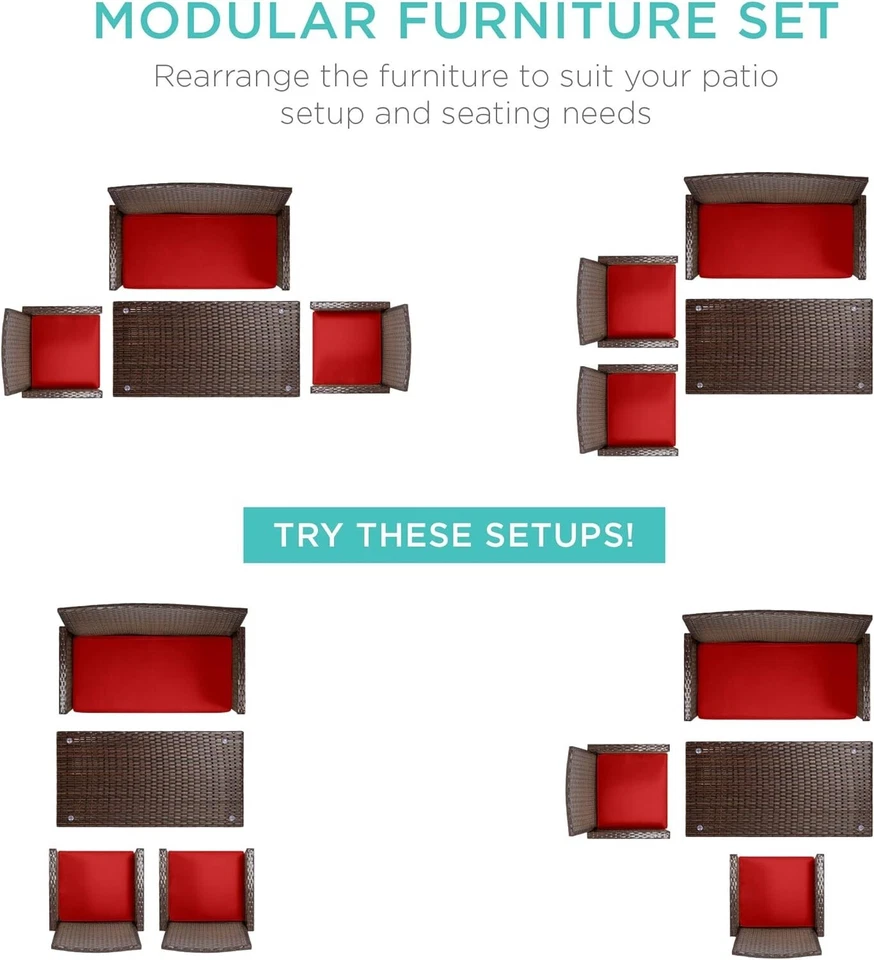 Best Choice Products 4 peças conjunto de móveis de conversa de pátio de vime para área externa - Imagem 2 de 4