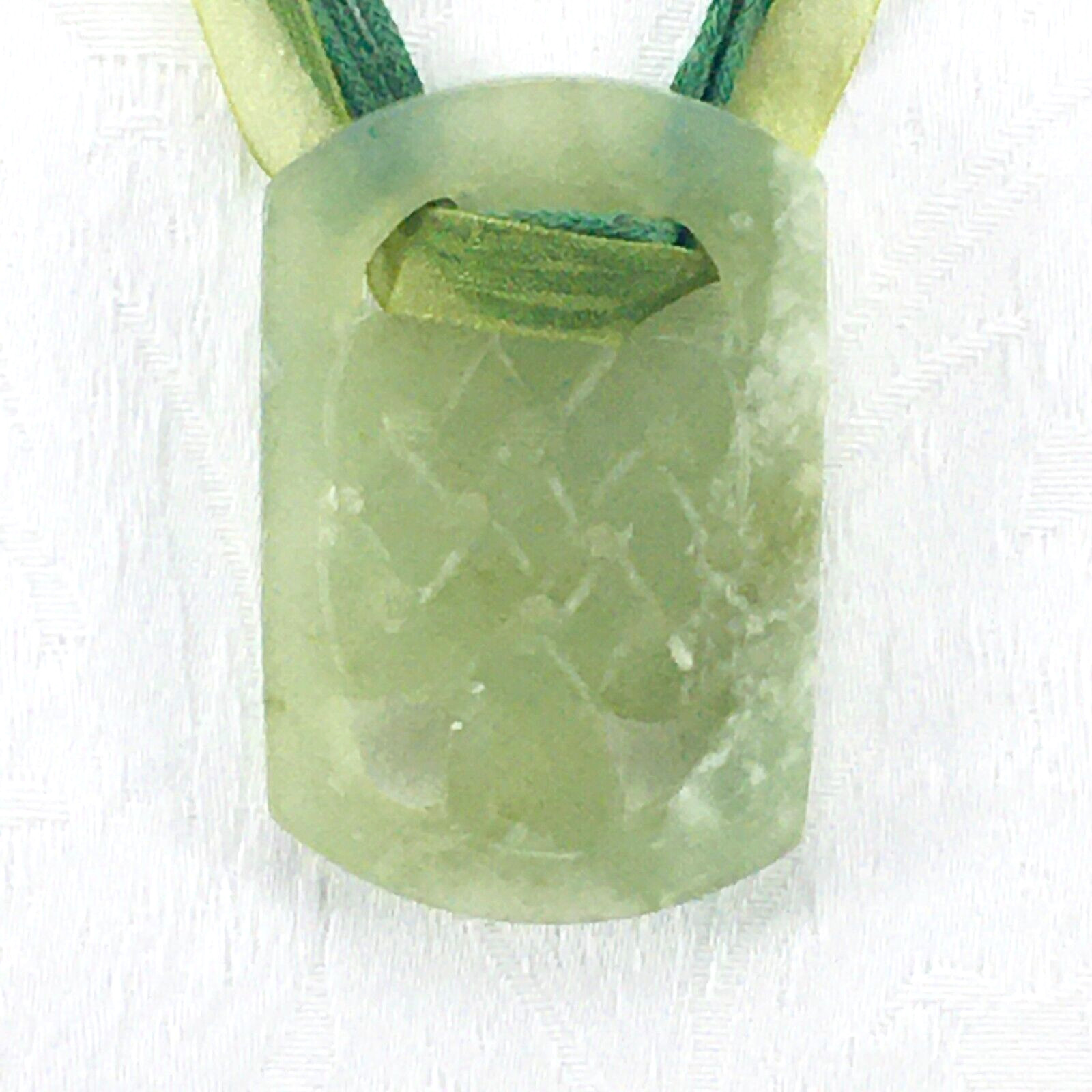 Necklace Oriental Style Carved Rectangular Green … - image 2