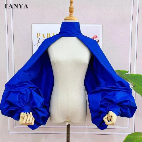 Chaqueta Naranja Dorado Mangas Hinchadas Capa Mantón Corto Cuello Alto Moda Accesorios - Imagen 22 de 22
