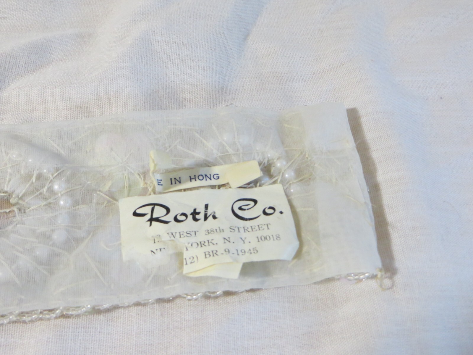 Vintage Roth Co. Embroidered Sequin Faux Pearl Bridal Trim Fabric 13.25 x 2.25" thumbnail 2