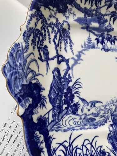Royal Crown Derby Blue Mikado Square Handled Cake Plate, England 10.5” x 9” - Picture 4 of 8