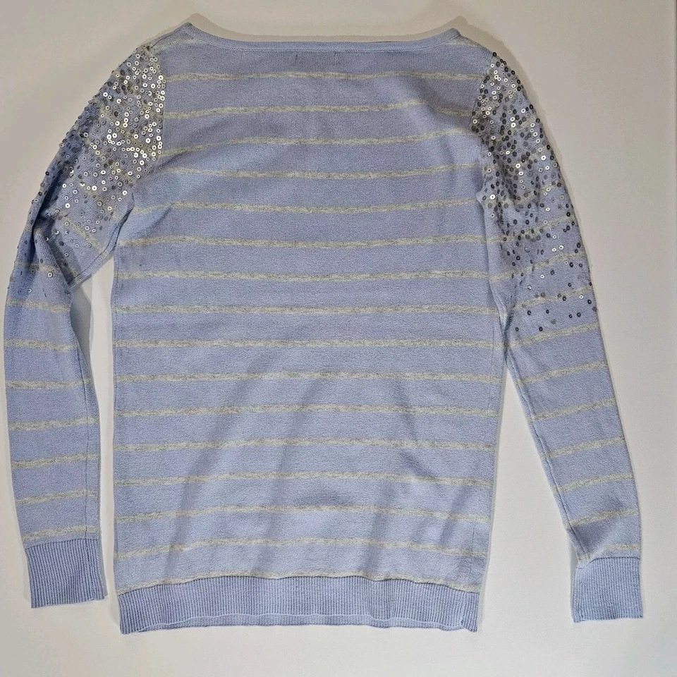 Suéter Elle Mujer Talla XS Púrpura Gris Lavanda Rayas Lentejuelas Brillante Top Foto 3 de 4