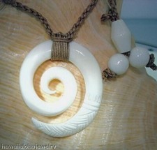 37mm Large Carved Maori Koru Eternal Friendship Water Buffalo Bone Necklace #1