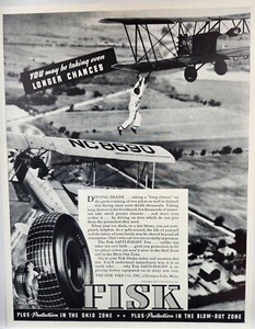 1937 Fisk Tire Safti-Flight Biplane Stunt Pilots Original Print Ad Life Magazine