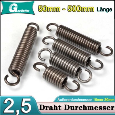 2 Stück Zugfedern Federstahl 3.5mm - 22mm OD 90mm Länge Mit Doppelhaken