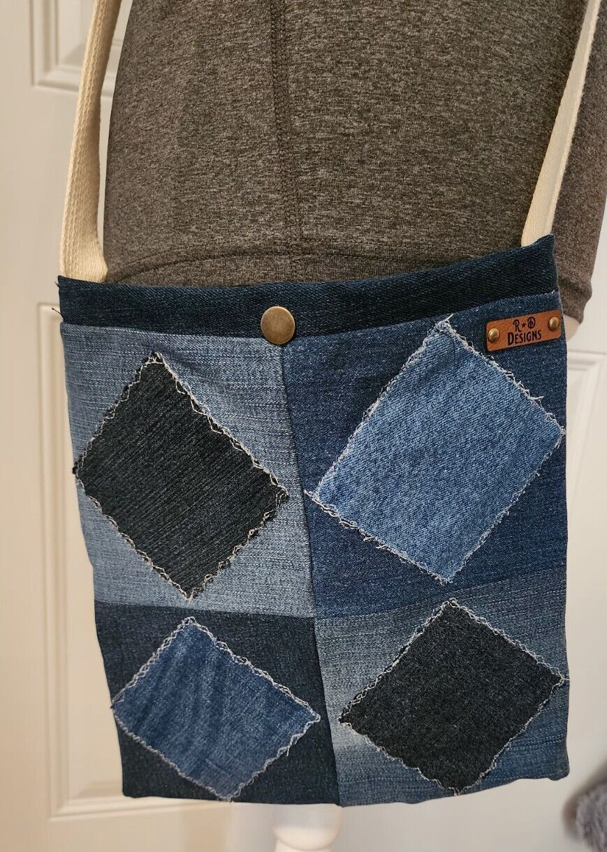 Upcycle Reworked Crossbody Patchwork Bag Purse Bl… - image 2