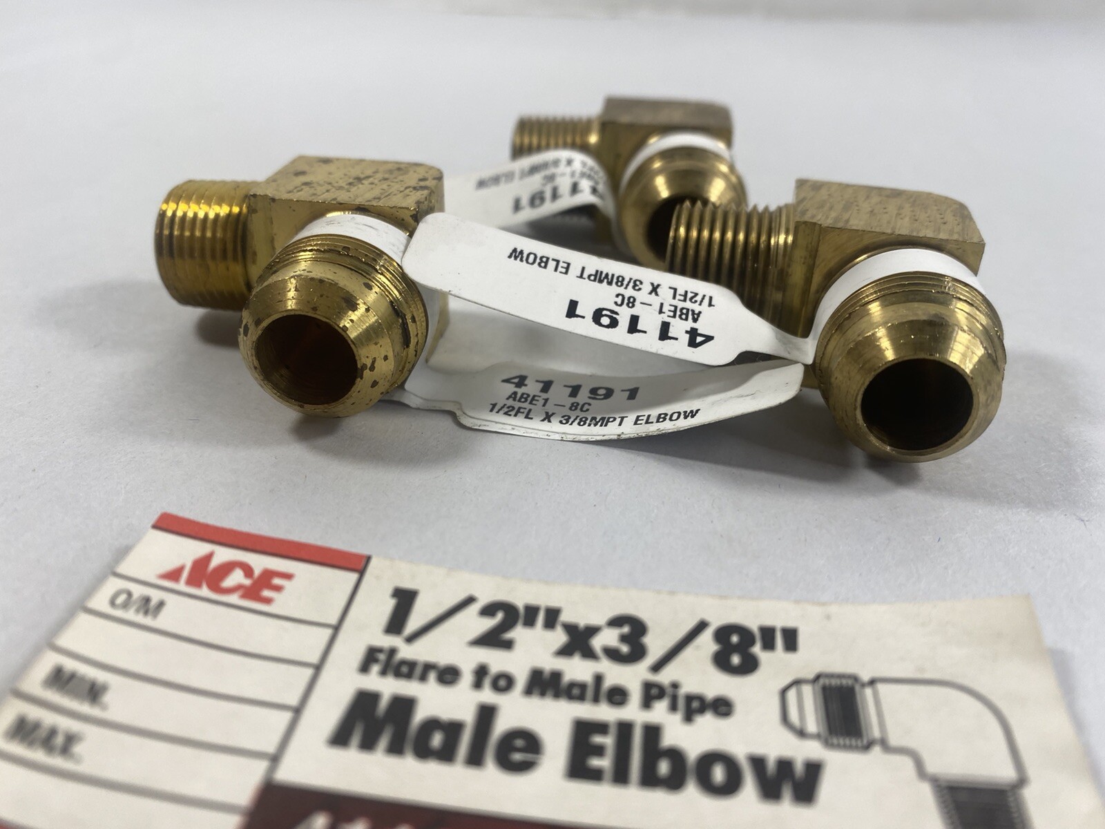 (NEW) Ace 41191 1/2" x 3/8" Brass Flare to Male Block Pipe Elbow  Lot of 3 pc