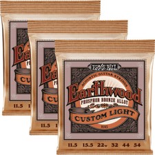 3-Pack Ernie Ball 2145 Earthwood Phosphor Bronze Acous Guitar Strings, 11.5-54