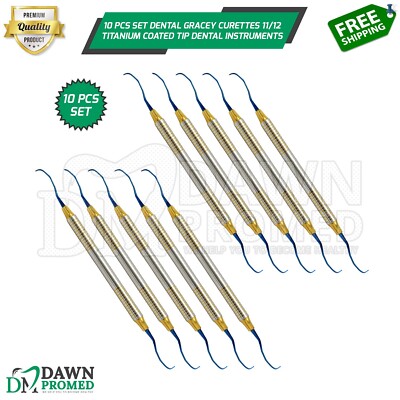 10 Pcs Dental Gracey Curettes 11/12 Titanium Coated Tip Dental Inst German Gr