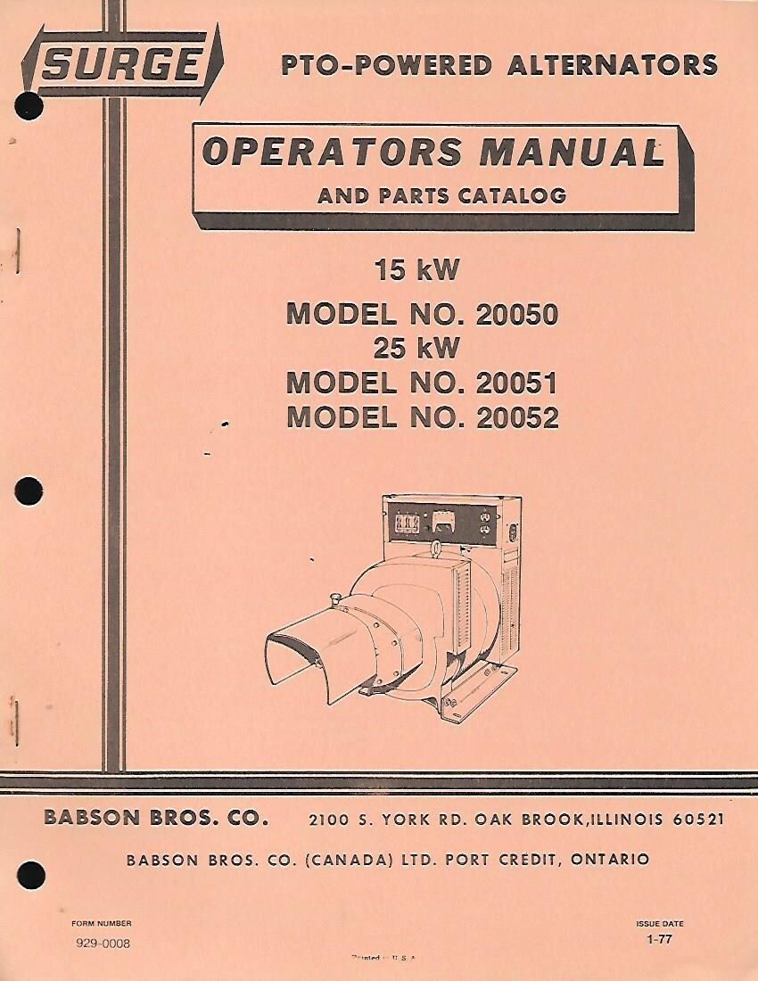 SURGE PTO POWERED ALTERNATORS 15KW AND 25KW OPERATORS MANUAL/PARTS CATALOG  | eBay