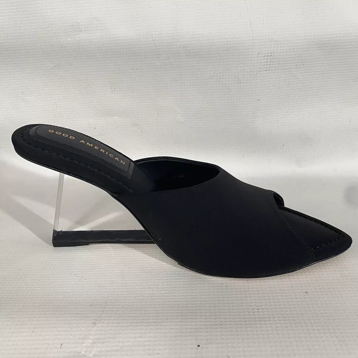 Good American Clear Wedge Sandal Open Toe 8.5 Neoprene Slip On GAN X Black