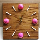 Clock-Golf Lovers Wooden Plaque Clock with golf balls and tees handmade 1988 — photo 1