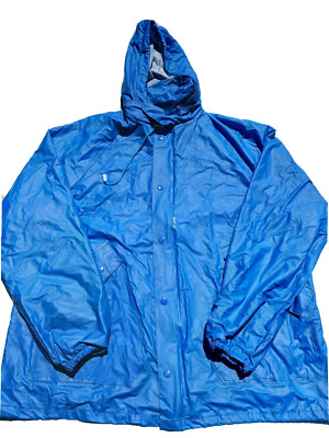 Wetha Guard Rainwear Jacket Mens Medium Blue Full Zip Hooded Waterproof Jacket