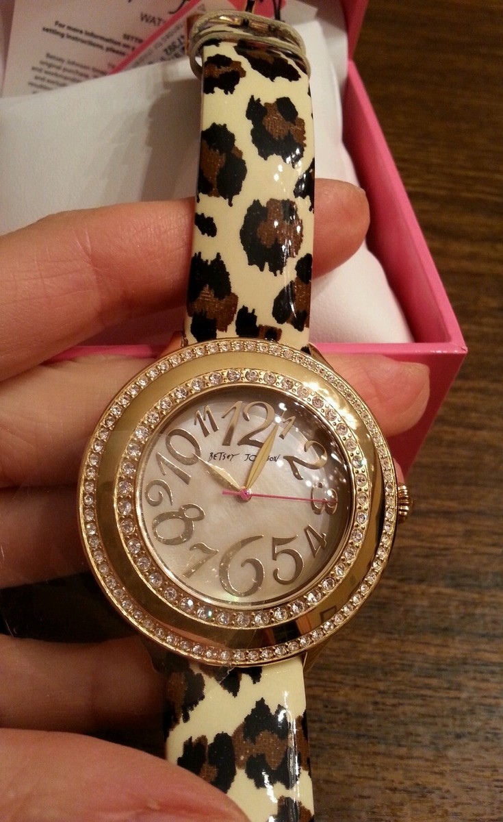 Betsey Johnson gold tone round face watch with leopard strap  display picture 2