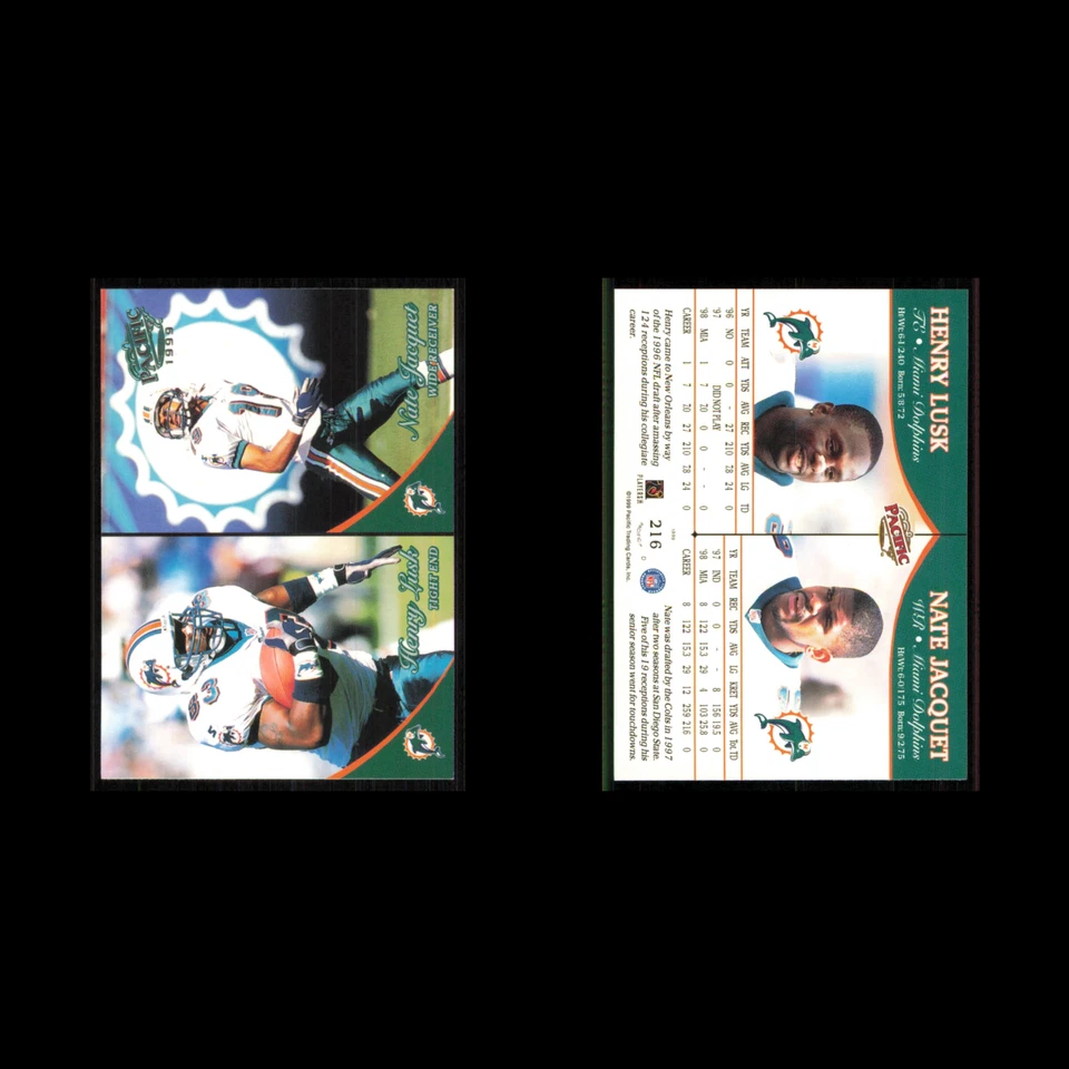 Henry Lusk Nate Jacquet #216 1999 Pacific Miami Dolphins Football Card NFL NM - Image 3 of 3