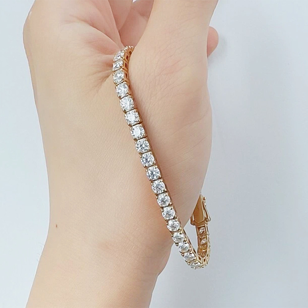 Lab Grown Diamond Tennis Bracelet 4.5Ct Round IGI 14k Yellow Gold Certified