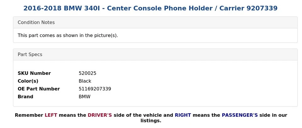 BMW 340I 2016-2018 - Soporte para teléfono con consola central/operador 9207339 Foto 4 de 4