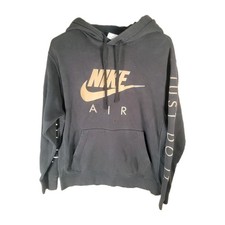 Nike Air Hoodie Mens M Black Gold Spellout Just Do It Pullover Sweatshirt Flaw