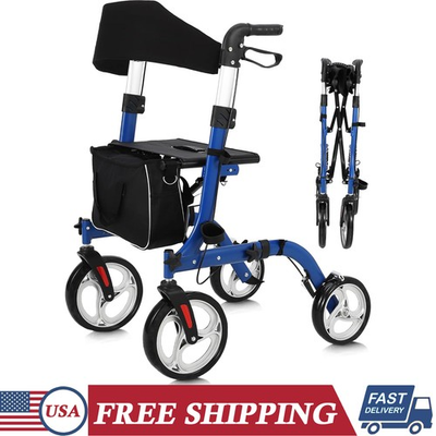 #ad Rollator Walker w Seat for Seniors All Terrain Outdoor Rolling Walker Foldable $110.19