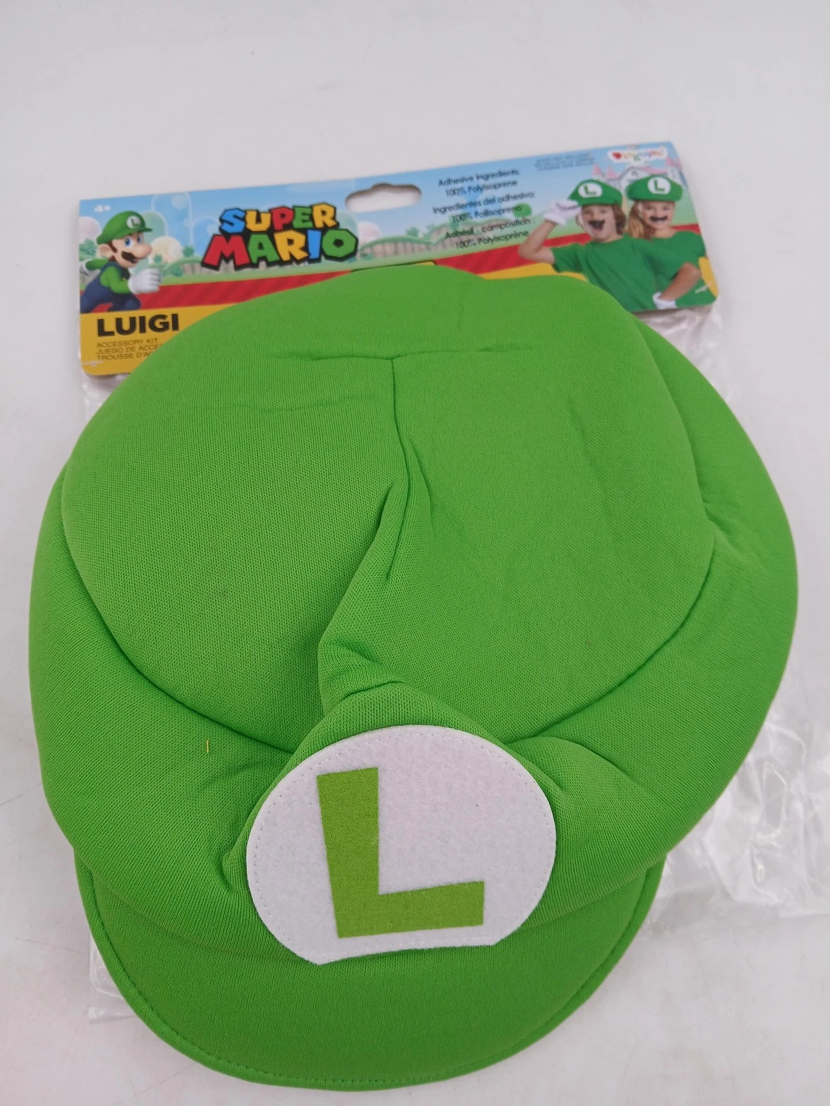 Super Mario Luigi Hat Cap Costume Kit Kids Green Gloves Mustache Disguise