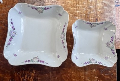 2 Jaeger & Co. Bavaria Porcelain Square Serving Bowls Hand Painted Flowers VTG