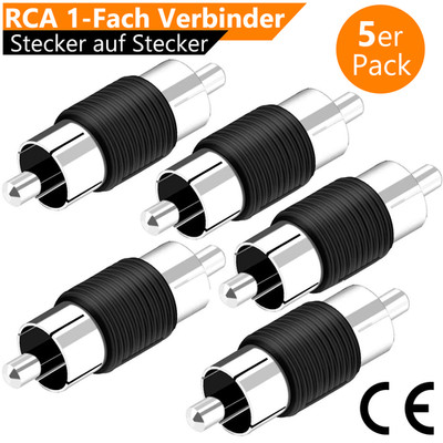 5x Audio Adapter Cinchstecker auf RCA Stecker Kupplung Chinch Verbinder Schwarz