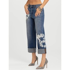 JESSICA SIMPSON BOYFRIEND JEANS ZINNIA DK WASH WIDE LEG ROLL HEM LG FLOWER 16W