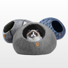 Haussimple Wool Cat Cave Handmade Felted Cat Bed Cozy Indoor Hideout