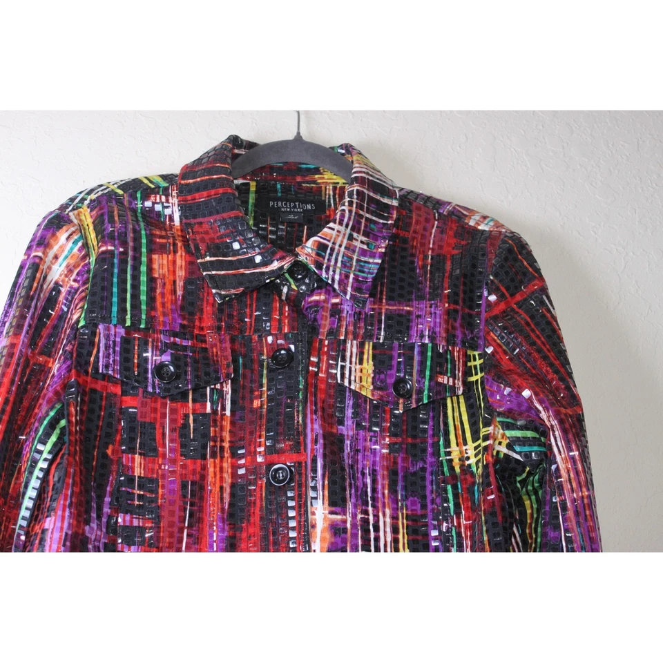 Vintage Perceptions Artsy Abstract Plaid Statement Button Jacket Career Size 12 - Image 3 of 4