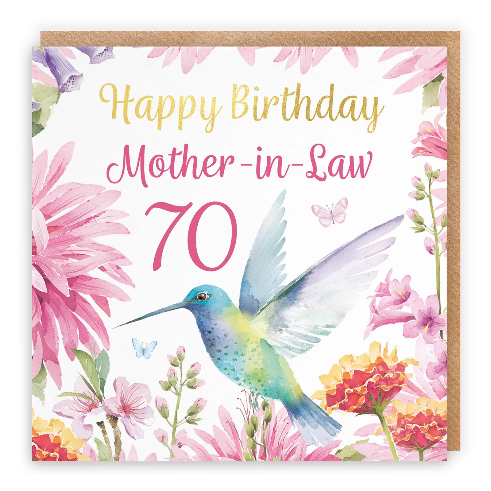 70th Mother-in-Law Birthday Card Hummingbird Gold Foil Milo's Gallery