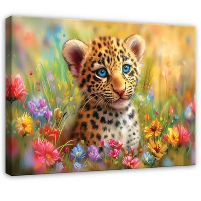 Leinwand Tiger Blumen Orange Wiese Wandbilder Groß Leinwandbild Wanddeko 115 - Bild 1 von 4