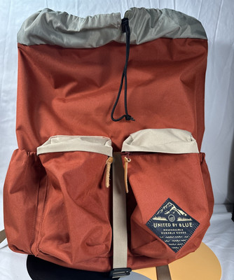 United by Blue Backpack Unisex 25L Red Tan Roll Top Canvas Outdoor Hiking Travel