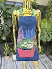 Vtg Liz Lauter Designs Hand Painted Denim Apron Floral Garden Scene 1995 Signed