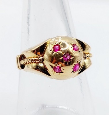 Star Set Synthetic Ruby 18k Rose Gold Dome Ring (circa 1950)