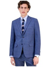 Tommy Hilfiger Mens Modern fit Suit Jacket Blazer 36 R Blue Plaid Stretch Wool
