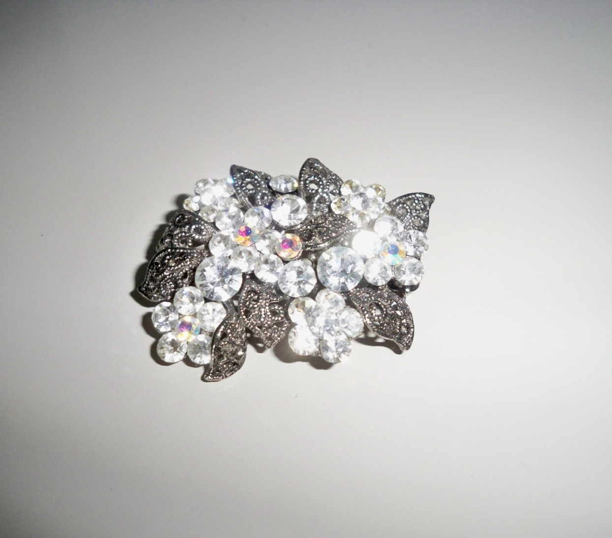 Silvertone Scrollwork and Rhinestones Fashion Bro… - image 9