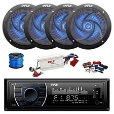 Pyle BT Marine Stereo Receiver, BT Amp w/Kit, 4X 5.25" 180W LED Speakers,Wire