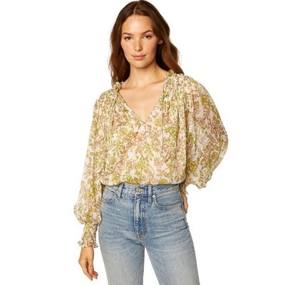 MISA Los Angeles Clio Top Green Goddess Women's Size M Peasant Cottagecore EUC