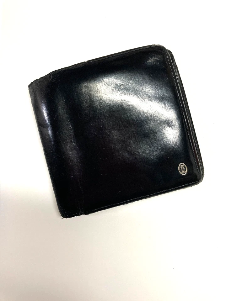 CARTIER VINTAGE PASHA PRATA CC EMBLEMA CARTEIRA DE COURO MOEDA BIFOLD ESPANHA PRETA - Imagem 4 de 4