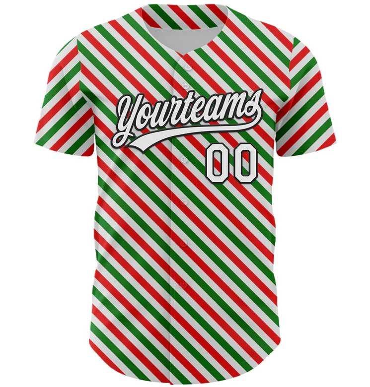 Custom White Black Red-Kelly Green 3D Funny Christmas Baseball Jersey