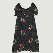 Suzanne Betro Women's 1X Black Floral Polka Dot Chiffon Midi Dress P0042