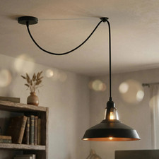 Industrial Black Gold Pendant Light 2m Long Cord Easy Fit Ceiling Lamp Retro