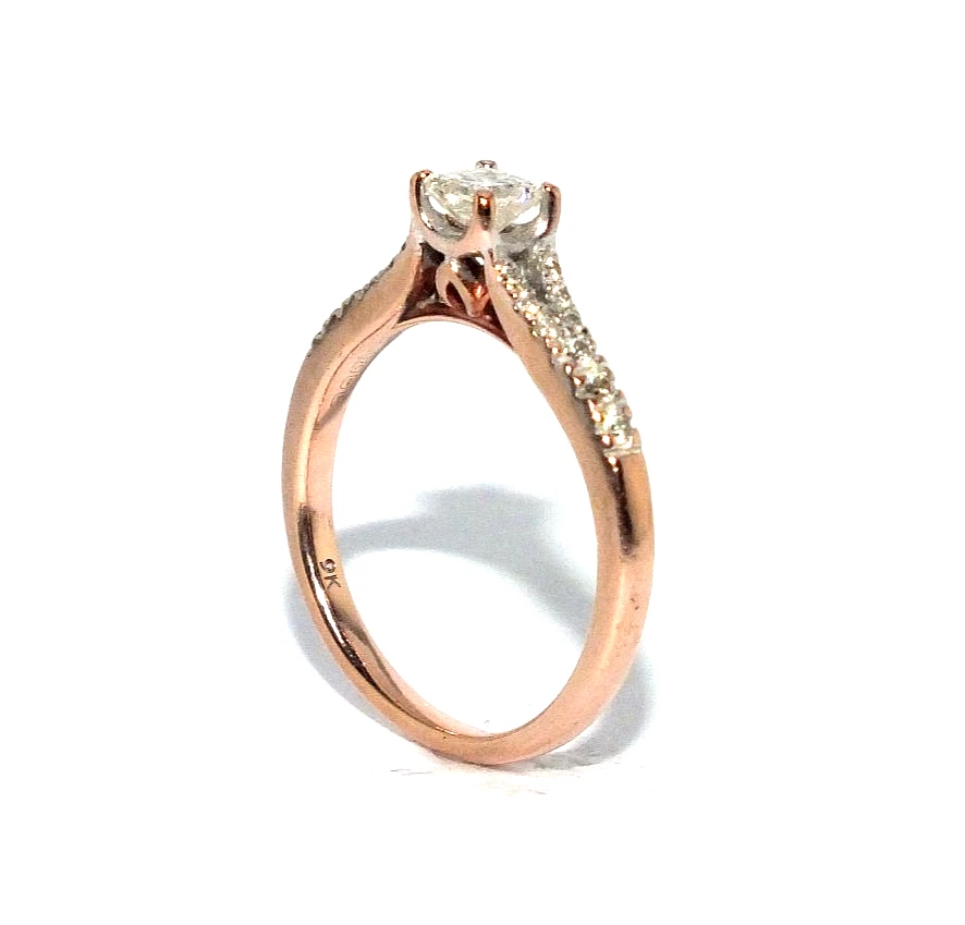 Anillo De Oro Rosa 9ct Con Diamantes 1/3 Ct Talla UK M